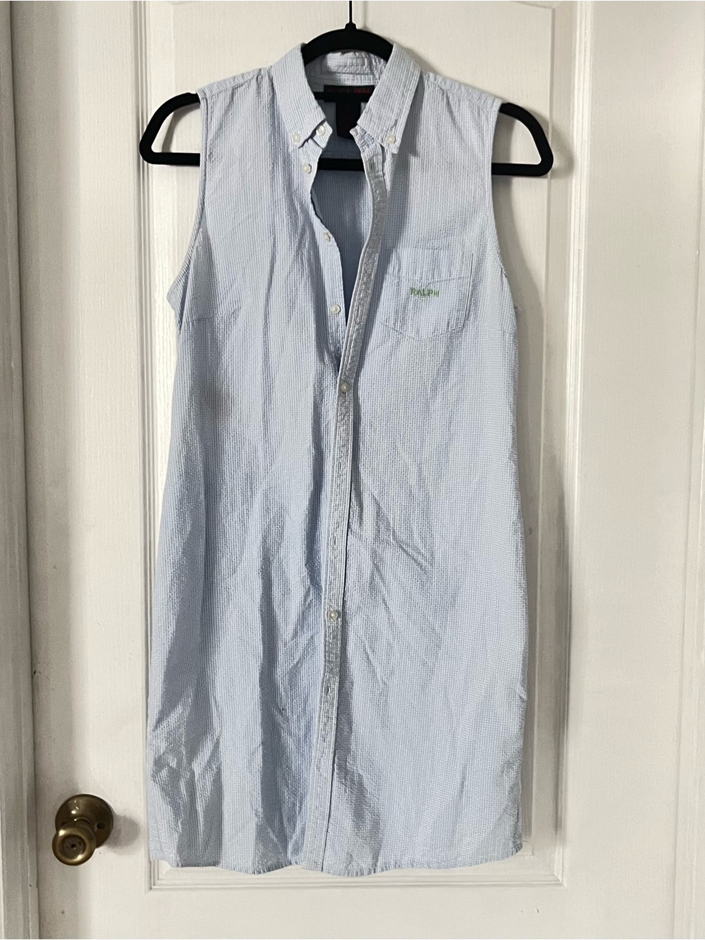 Ralph Lauren Light Blue Seersucker Sleeveless Shirt Dress